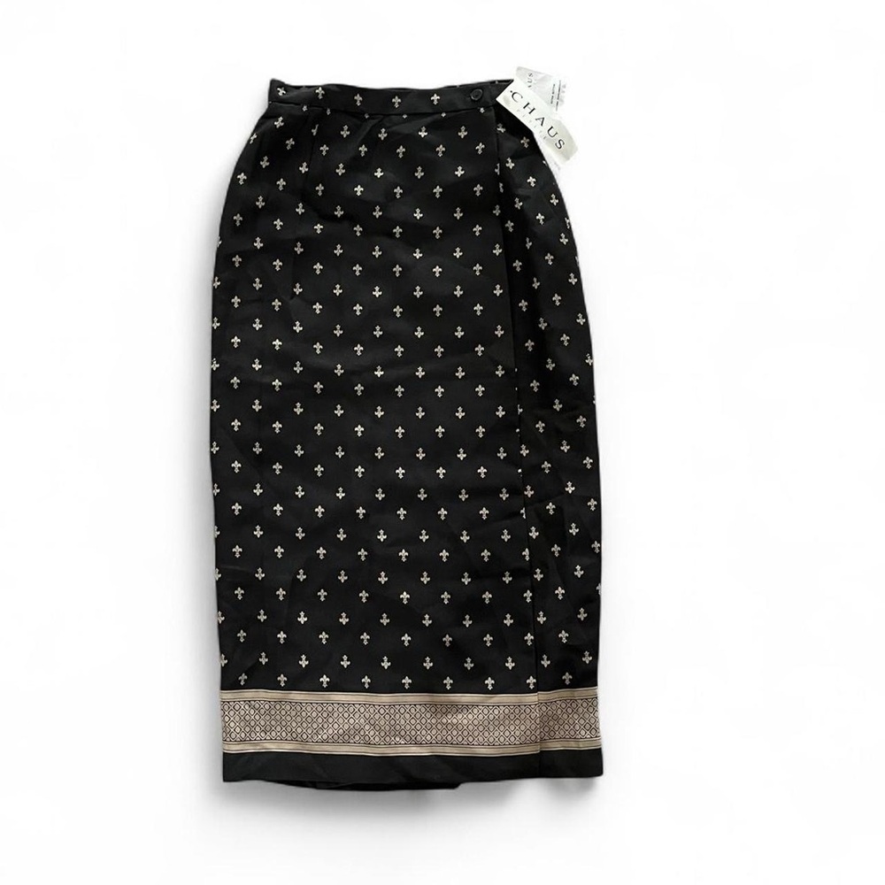 Chaus Black Pencil Skirt with Cross Design